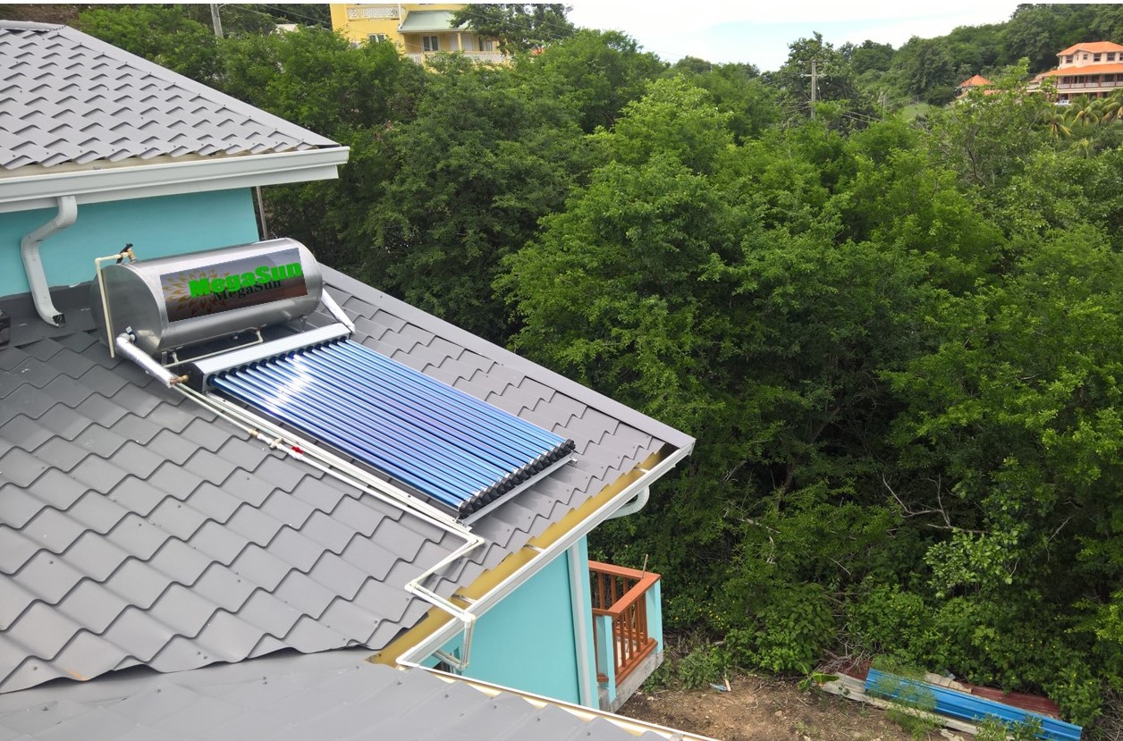 Close-up view of evacuated tube solar water heater vacuum tubes showing high-efficiency design
